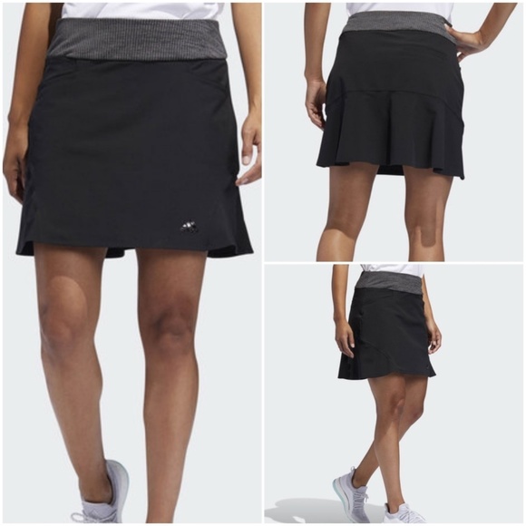 NWT ADIDAS Women's Small Black Fashion Golf Skort Pockets Ruffle Skirt